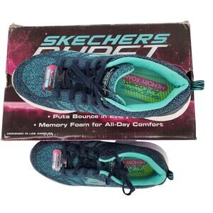 Skechers Womens Size 7‎ Burst Air Cooled Memory Foam 12433 Navy Aqua New